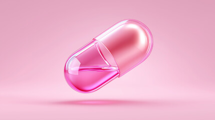 A translucent, pink softgel capsules resting pink gel liquid ,pill, medicine,capsules ,vitamin,drug,omega, dieting,wellness.