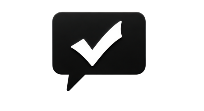 Isolated chat bubble with check mark inside as confirmation notification for messaging