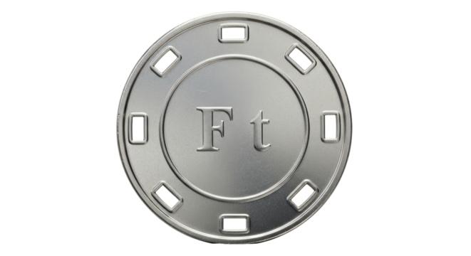Isolated Forint token with symbol, Hungarian currency, value of economy and money, silver coin