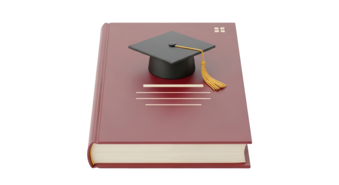 Isolated hardback book with graduation cap and tassel for educational attainment themes