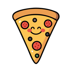 Cute Cartoon Pizza Slice with Happy Face.