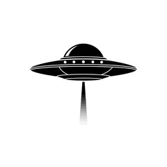 Classic Black and White UFO with Beam Illustration