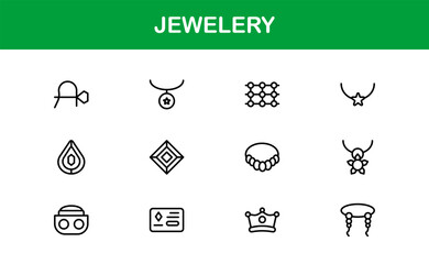 Jewelry Line Icon Set – Professional Minimalist Vector Icons for Elegant Designs, Premium Accessories, and Luxury Branding
