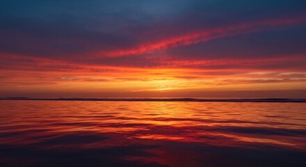 Obraz premium Blurry sunset over water, vibrant colors reflected