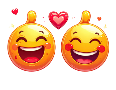 Two cartoon laughing faces, seemingly in love