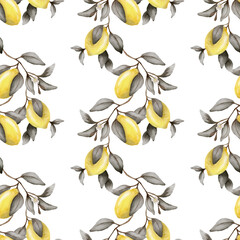 Bright lemon pattern with leaves for seamless textile design and wrapping paper
