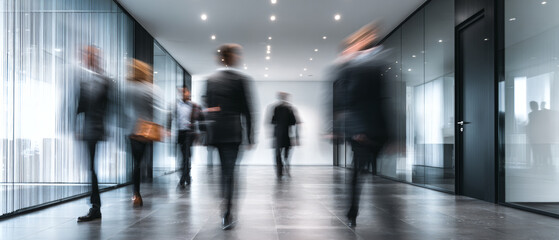 Dynamische Bewegungsunsch&auml;rfe von Menschen im B&uuml;roflur &ndash; modernes Business