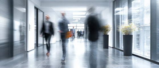 Dynamische Bewegungsunsch&auml;rfe von Menschen im B&uuml;roflur &ndash; modernes Business