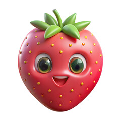 Obraz premium Cute 3D Cartoon Strawberry Character with Big Eyes and Happy Smile fruit isolated on a transparent background