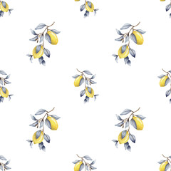 Bright yellow lemons create a cheerful seamless watercolor pattern for textile design