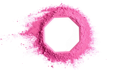 Pink powder exploding around a geometric shape