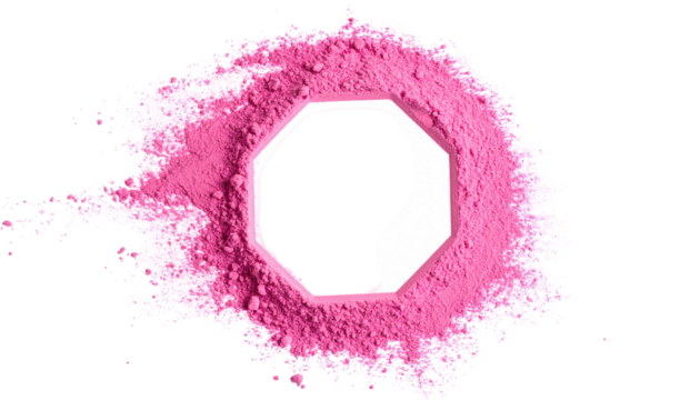 Pink powder exploding around a geometric shape