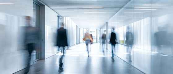 Dynamische Bewegungsunsch&auml;rfe von Menschen im B&uuml;roflur &ndash; modernes Business