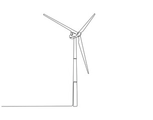 Wind turbine continuous line. Continuous one line drawing of windmill. Electric energy concept. Single line drawing