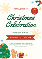 Christmas invitation with ginger cookies and tree elements