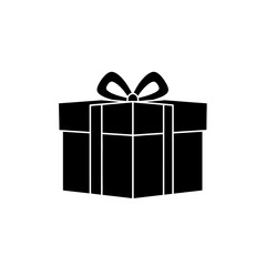 Simple Black Gift Box with Bow Icon Illustration