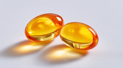 Cod liver oil,golden-yellow vitamin E capsules piled together,  transparency,white background,
fish oil,drug,medicine, supplement. 