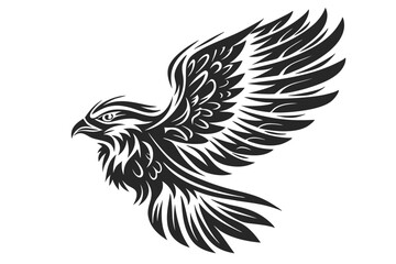 Tribal style eagle spreads its patterned wings in a black and white vector