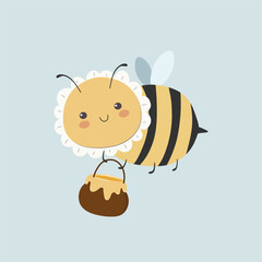 Obraz premium vector , illustration of a cute bee with a honey pot 