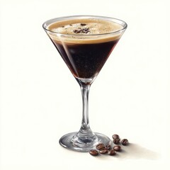 Dark coffee cocktail in martini glass
