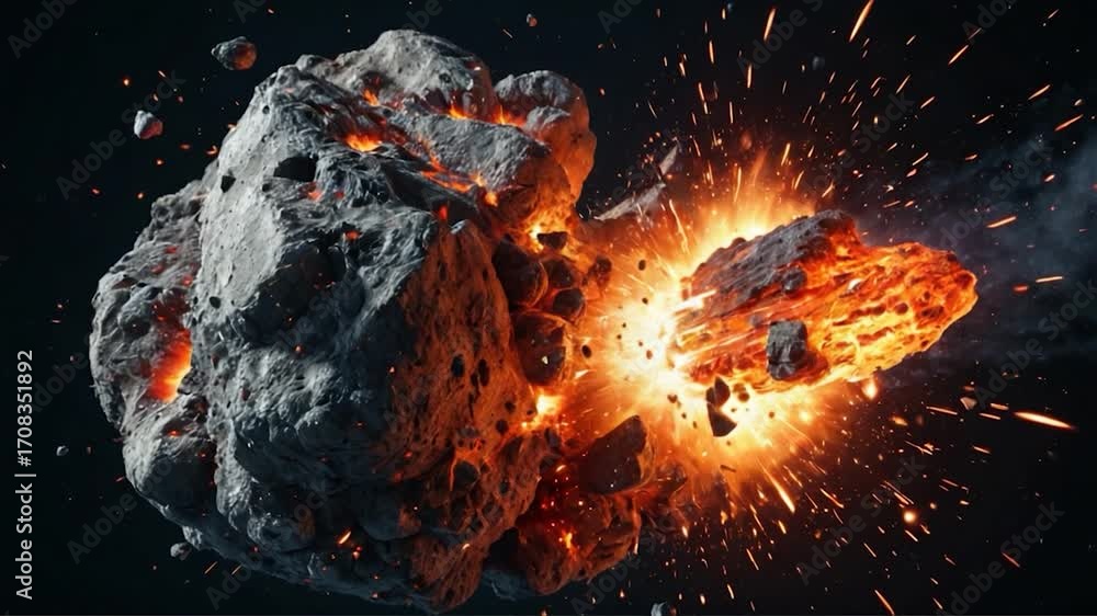 Poster a close-up shot of a rock with flames erupting from it, suitable for use in scenes where intense hea