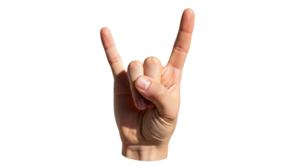 Isolated hand gesture indicating the sign of the horns, rock and roll symbol, expression