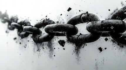 broken chain symbolizes concept of escaping debt, representing freedom and release from financial unchained burdens. dramatic moment of breaking free abandoned and banned 