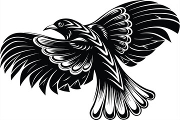Obraz premium Stylized monochrome bird soars powerfully with ornate wing details in a dynamic pose