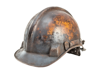 Old rusty hard hat isolated on transparent background