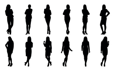 Standing Business Woman Silhouette Set - Vector Businesswoman Silhouette