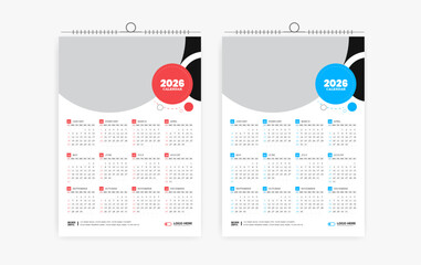 2026 One page wall calendar design template, modern 12 month one page calendar