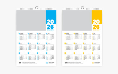 2026 One page wall calendar design template, modern 12 month one page calendar