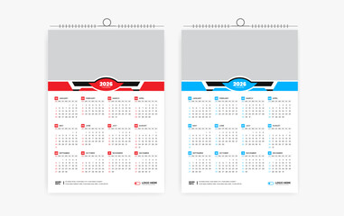 2026 One page wall calendar design template, modern 12 month one page calendar