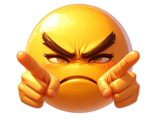 Angry cartoon emoticon with pointing fingers