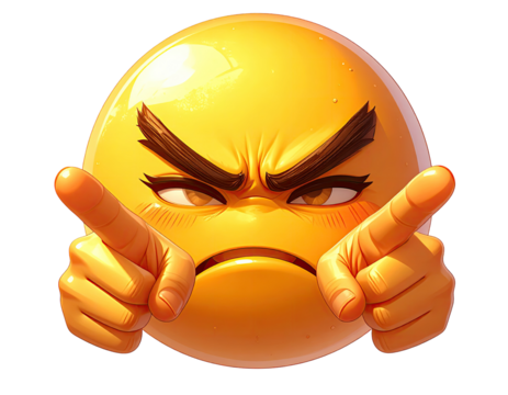 Angry cartoon emoticon with pointing fingers