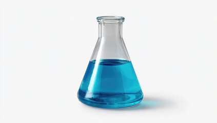 Clear glass conical flask filled with vibrant blue liquid