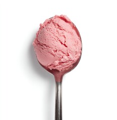 Pink ice cream scoop on spoon