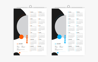 2026 One page wall calendar design template, modern 12 month one page calendar