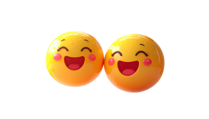 Two happy, cartoonish, round yellow faces, smiling widely