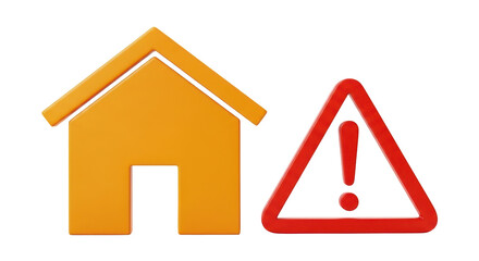 Isolated Home safety warning depicting real estate problem, house and attention danger sign