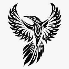 Obraz premium Tribal bird takes flight with wings spread in bold black pattern on display