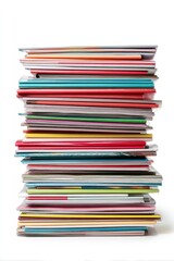 A tall stack of colorful books or magazines