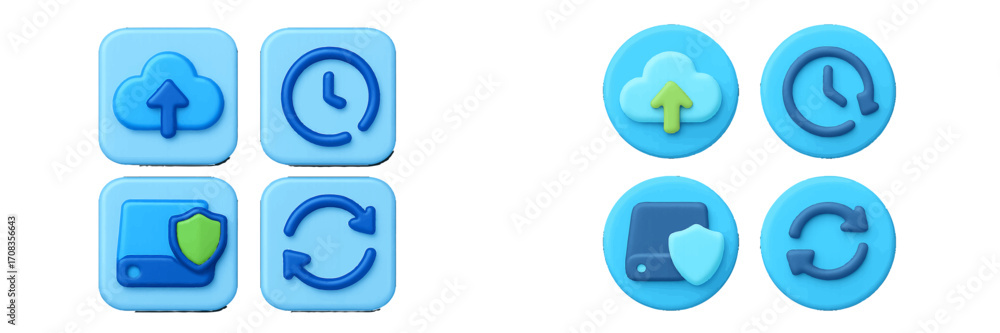 Poster colorful icons representing cloud storage, backup, and synchronization in a modern digital context