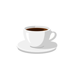 Simple White Coffee Cup with Dark Coffee on Saucer