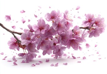Pink cherry blossoms in motion against white