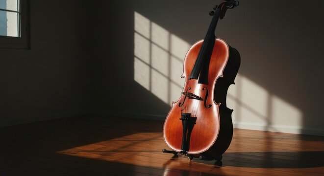 Cello in sunlit room