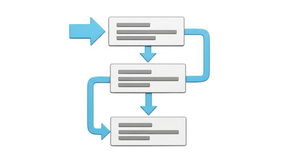 Isolated business process workflow with rectangular boxes, arrows indicating direction, flow