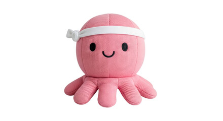 Isolated pink octopus plush toy with headband and cute face on a neutral background