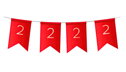 A festive banner with red flags, each displaying the number "222