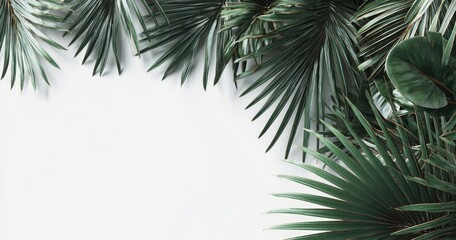 Tropical leaves frame a blank white space